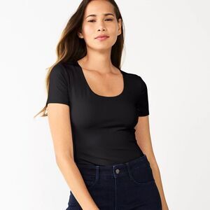 Women's Nine West Sculpt Short Sleeve Scoopneck Bodysuit Size XS Black